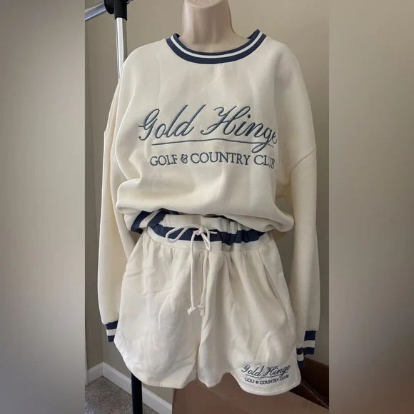Gold Hinge White and Blue Sweatshirt and Shorts Set - Picture 1 of 7